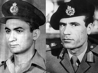 Young revolutionaries Mubarak (left) and Gaddafi (right)